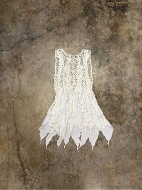 Vintage White Crochet Lace Fairycore Tunic Cover Up Boho Festival S/M